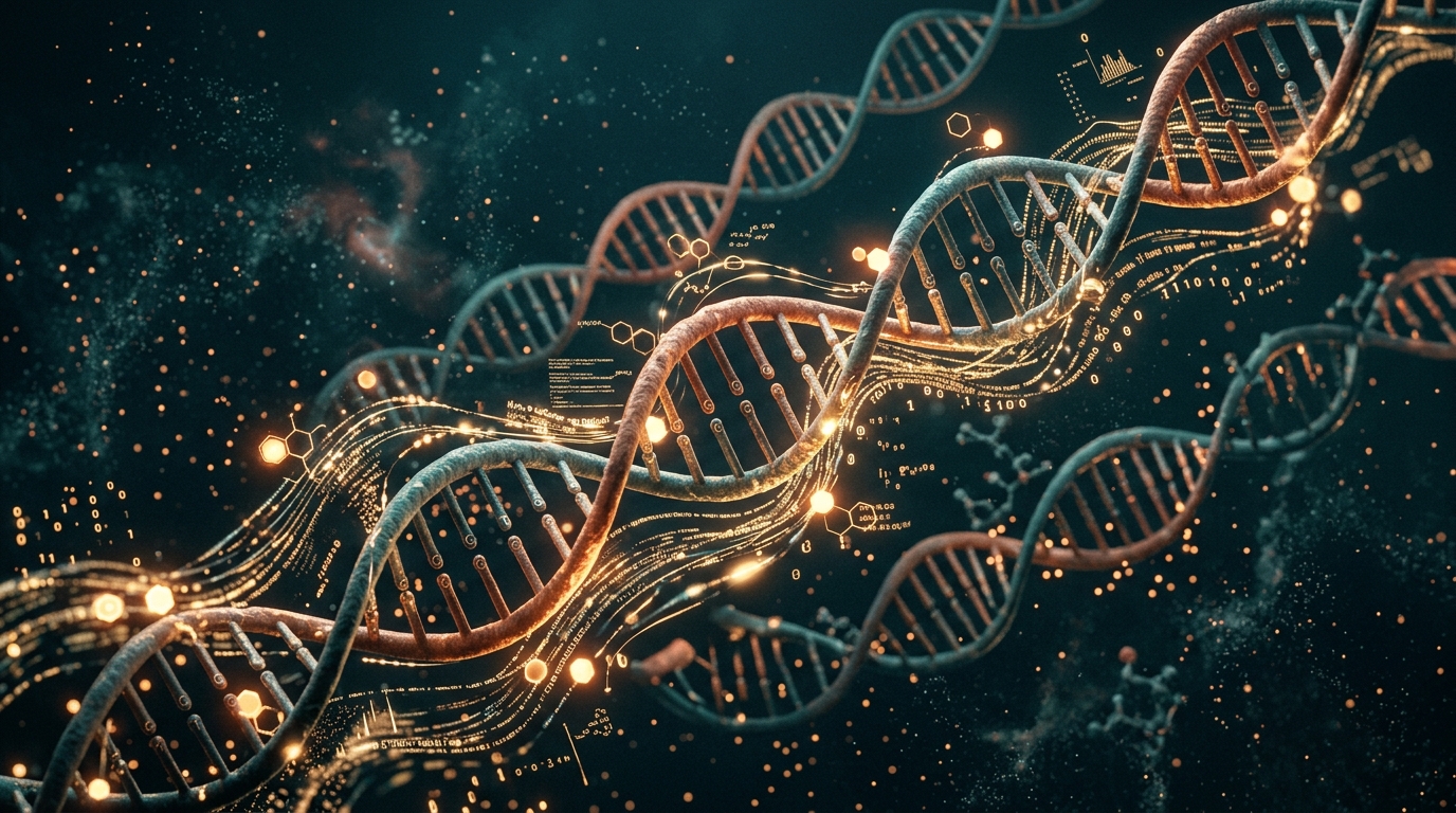 Biopharmaceutical scientists reviewing research publications and analytical data in a modern scientific library
