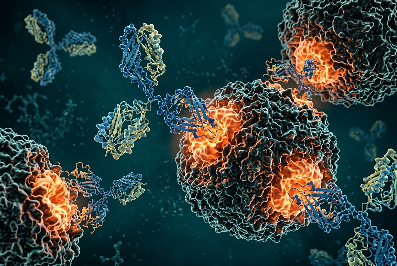 Abstract molecular structure representing complex biologics formulation science